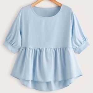 Baby blue high low babydoll blouse SHEIN